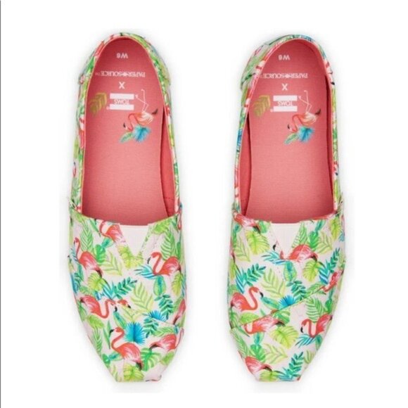 NIB Toms x Paper Source Alpargata Slip-On Sz 9 Pink Flamingos - Picture 5 of 13
